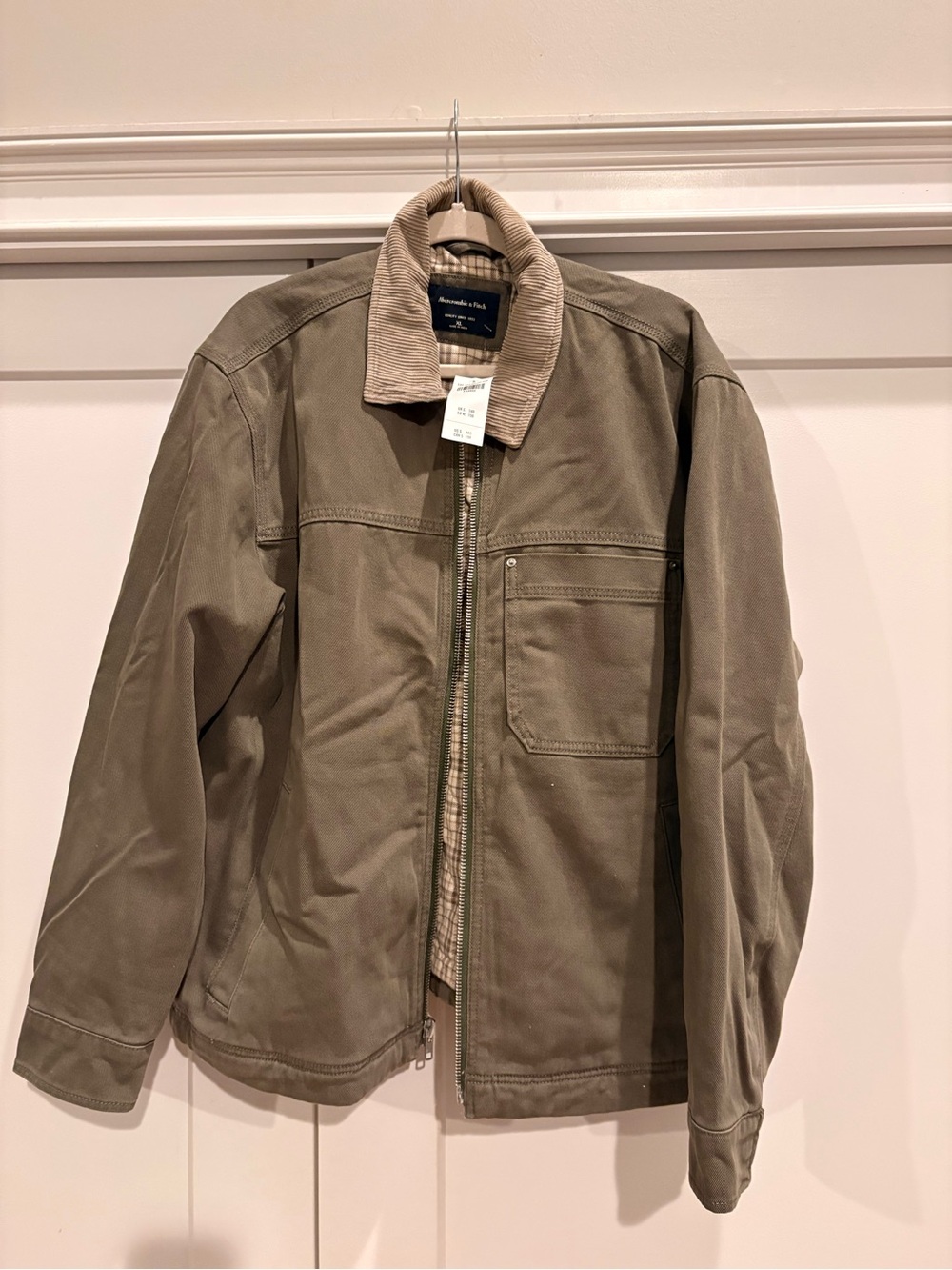 Abercrombie & Fitch Olive Green Lightweight Canvas Jacket Corduroy Collar NWT